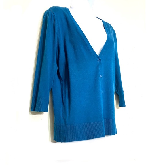 14th & Union TEAL cardigan lightweight v-neck 3/4 sleeve button down sweater L - Picture 3 of 11